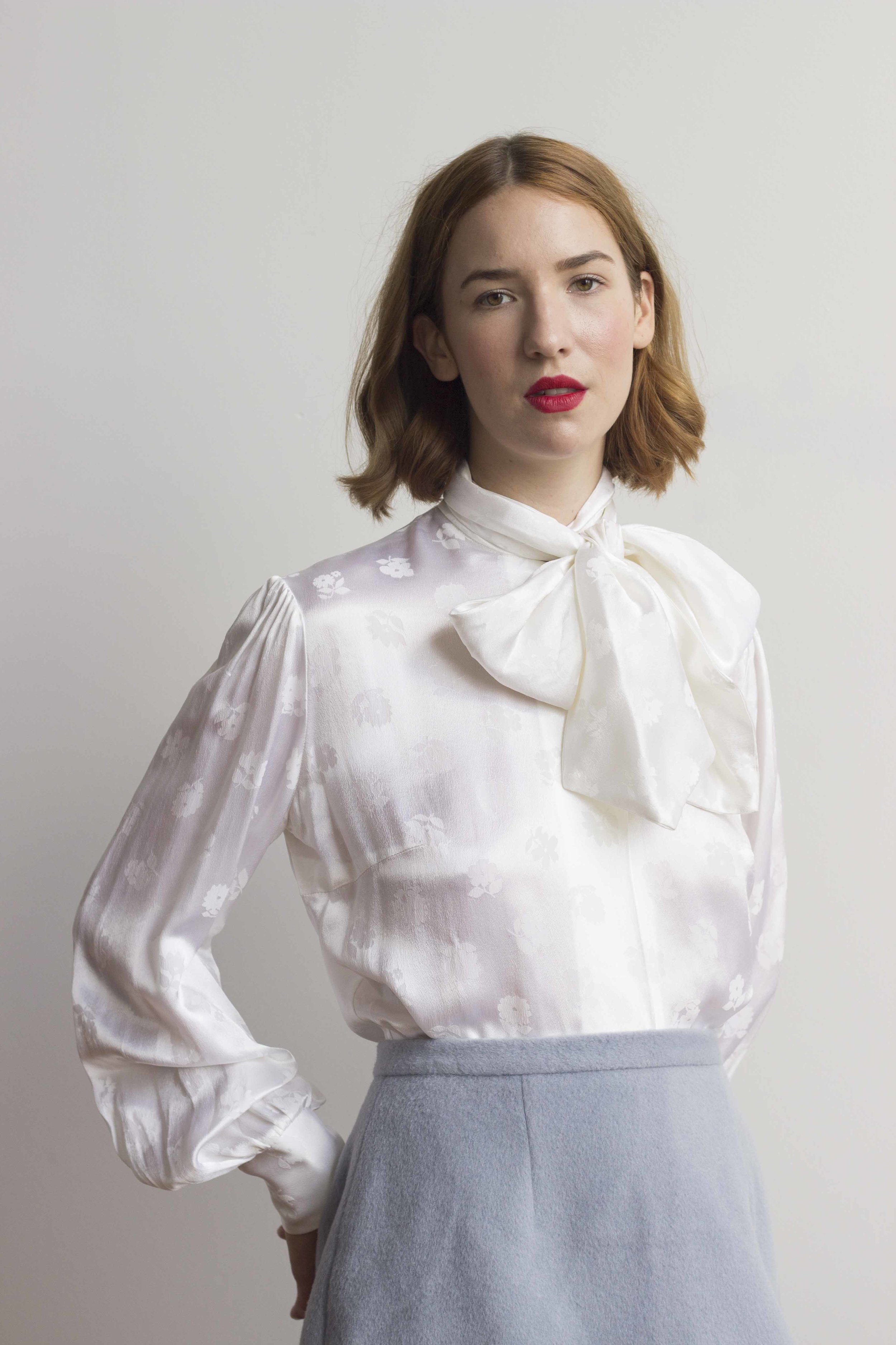 1980s White Daisy Satin Tie Blouse — Wayward Collection